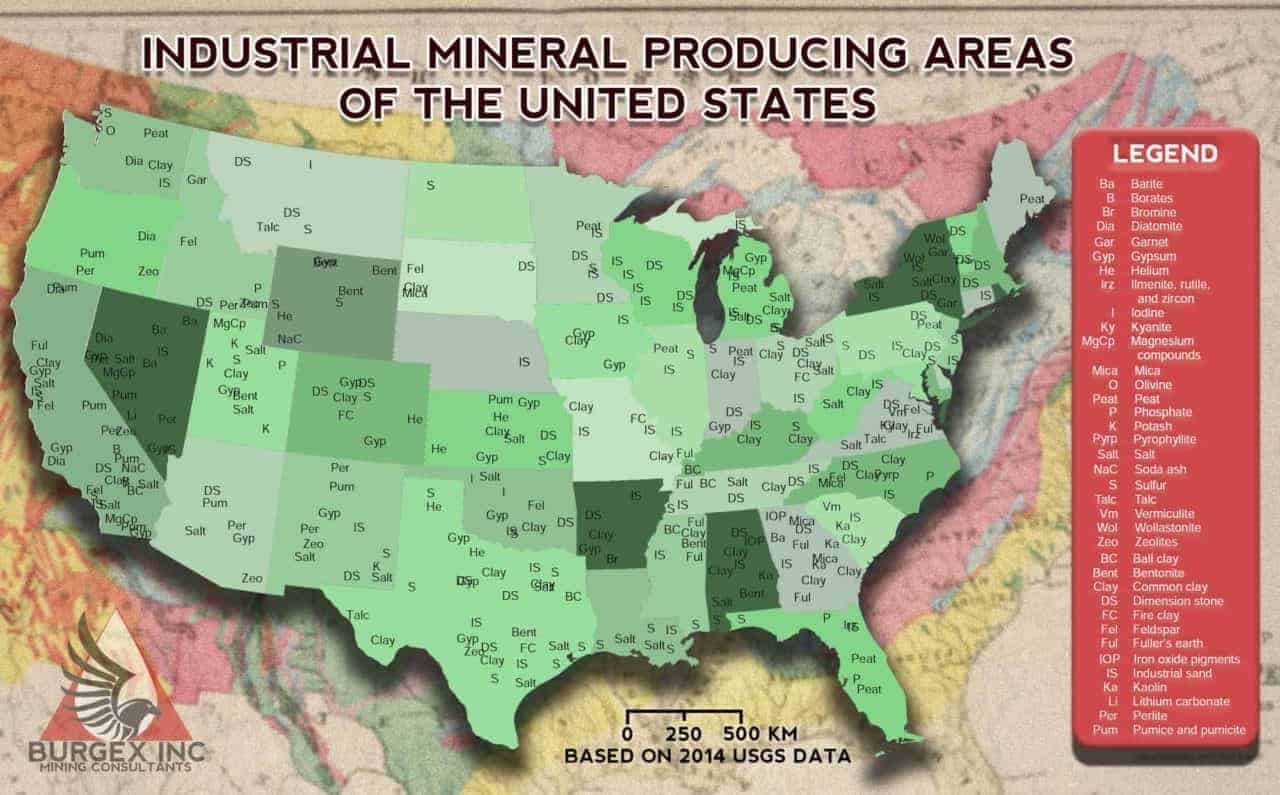 The United States of Industrial Minerals: Map